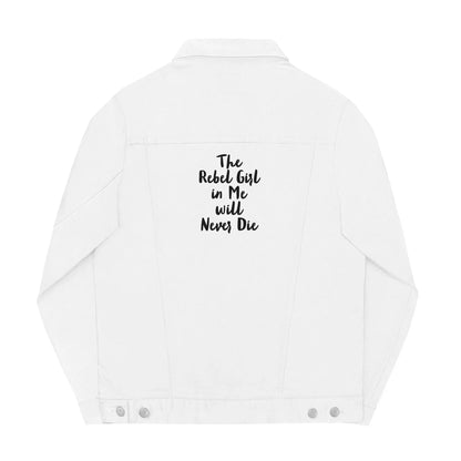Denim Jacke "The Rebel Girl in Me Will Never Die", weiß