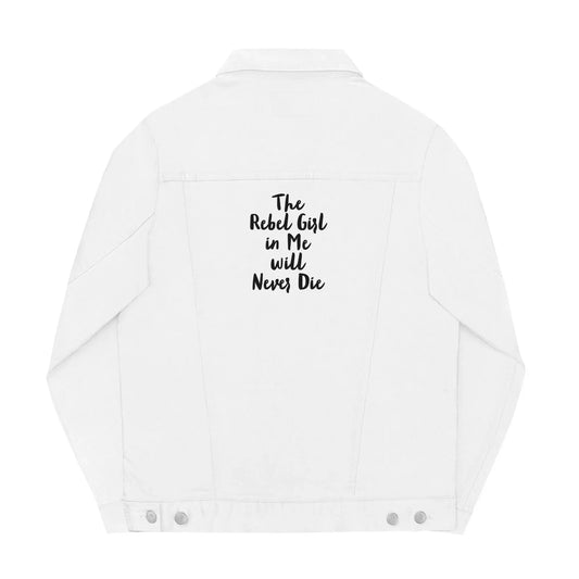 Denim Jacke "The Rebel Girl in Me Will Never Die", weiß