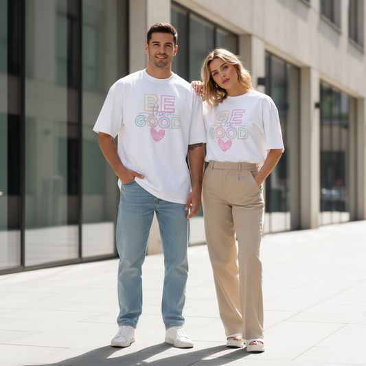 Oversized Bio-T-Shirt „Be Good“ | Schwarz & Weiß