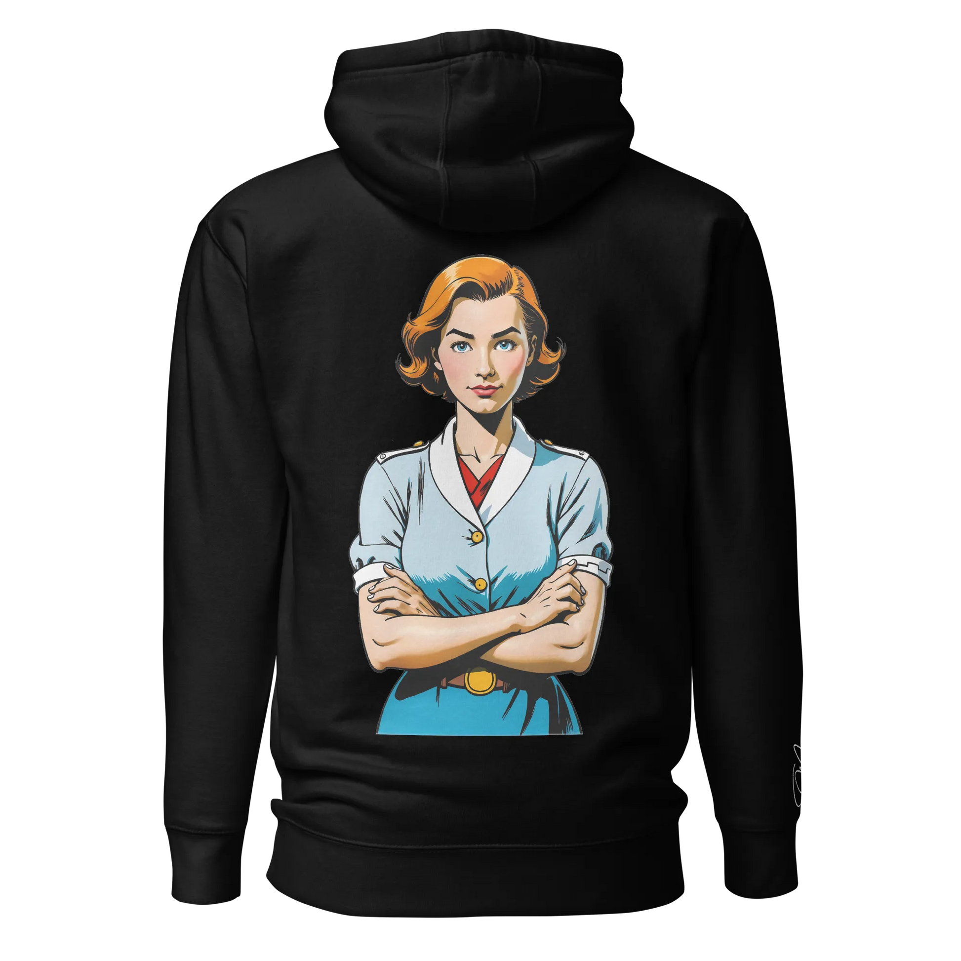 Rückseite Hoodie mit Print einer Frau
