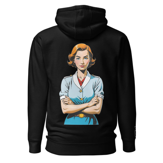 Rückseite Hoodie mit Print einer Frau