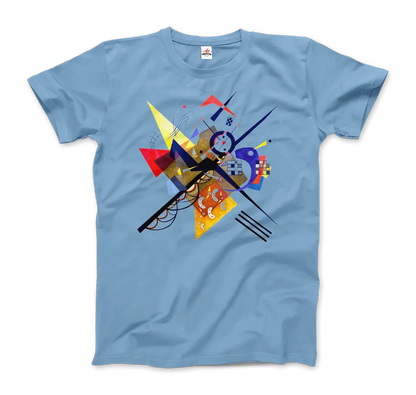 Das T-Shirt Wassily Kandinsky auf Weiß II, 1923 von Art-O-Rama Shop zeigt einen abstrakten, geometrischen Druck mit bunten gelben, roten, schwarzen, blauen und orangenen Formen, die von der modernen Kunst inspiriert sind.