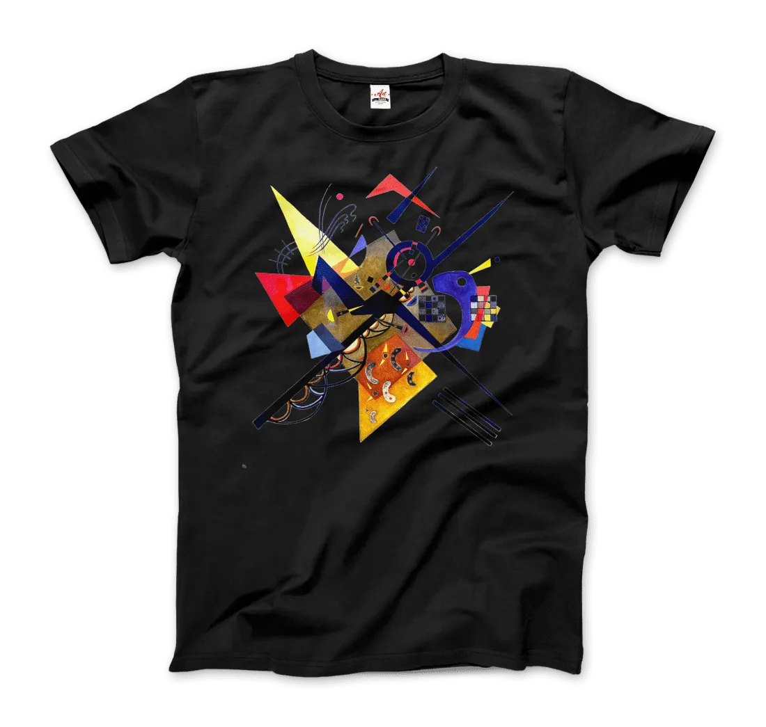 Das "T-Shirt Wassily Kandinsky auf Weiß II, 1923" von Art-O-Rama Shop zeigt ein lebendiges, vom Bauhaus inspiriertes geometrisches Design mit bunten Formen auf der Vorderseite und bringt modernistischen Stil in Ihre Garderobe.